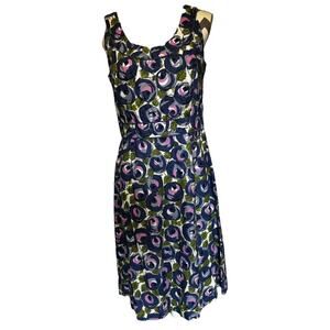 Boden Effie Cotton Dress Blue Green Floral Sleeveless Round Neck 8L Sundress